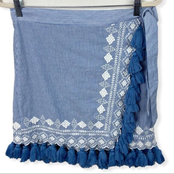 Revolve Tularosa Hyde Wrap Skirt Getty Stripe Blue Tassle Fringe Boho Size Large - Picture 3 of 8